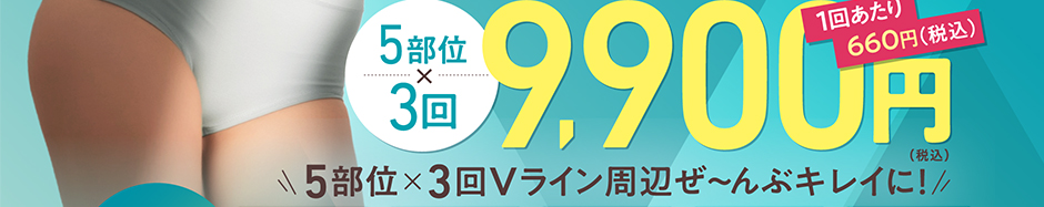 V・I・Oライン15回まるごと脱毛　今なら夏までに間に合う　5部位×3回9,000円